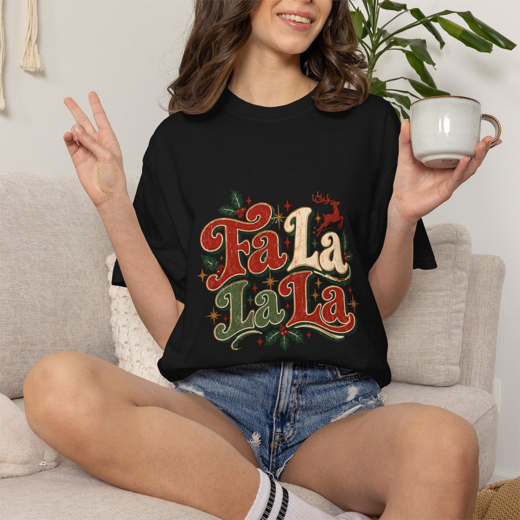 Fa La La La La T-shirt | Retro Holiday Typography, Christmas Holly Design