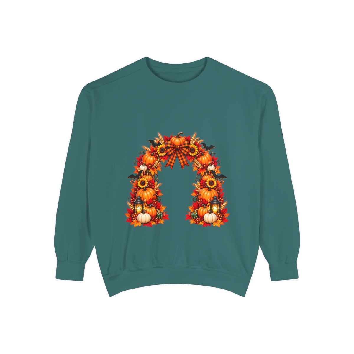 Fall Floral Wreath Sweatshirt | Autumn Sunflowers Pumpkins