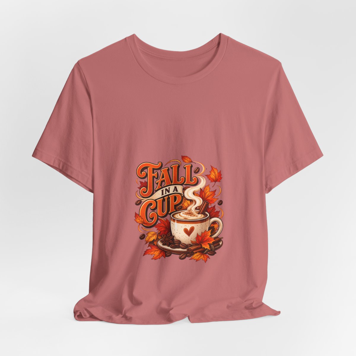 Fall in a Cup Tee | Autumn Coffee Cup, Leaves, Cozy Fall Design