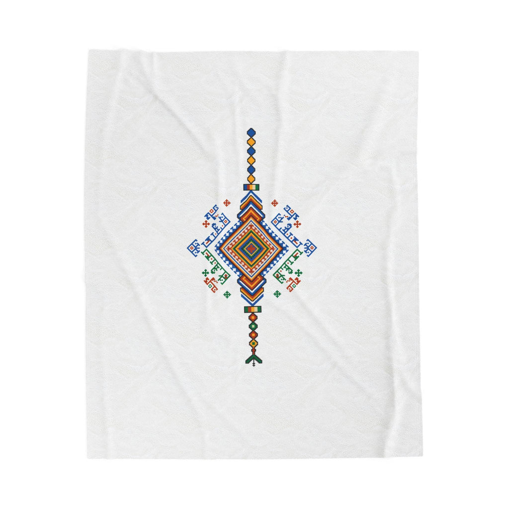 Colorful Geometric Diamond Motif Velveteen Blanket | Tribal Folk Pattern