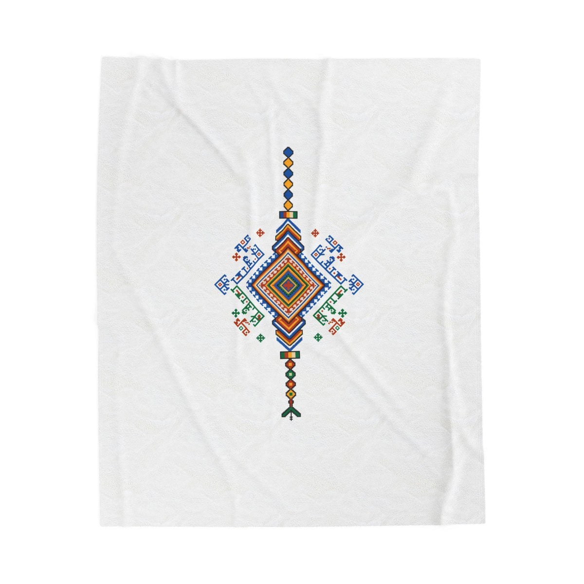 Colorful Geometric Diamond Motif Velveteen Blanket | Tribal Folk Pattern