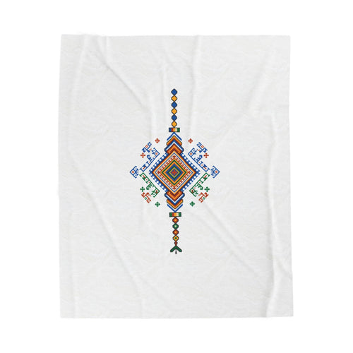 Colorful Geometric Diamond Motif Velveteen Blanket | Tribal Folk Pattern