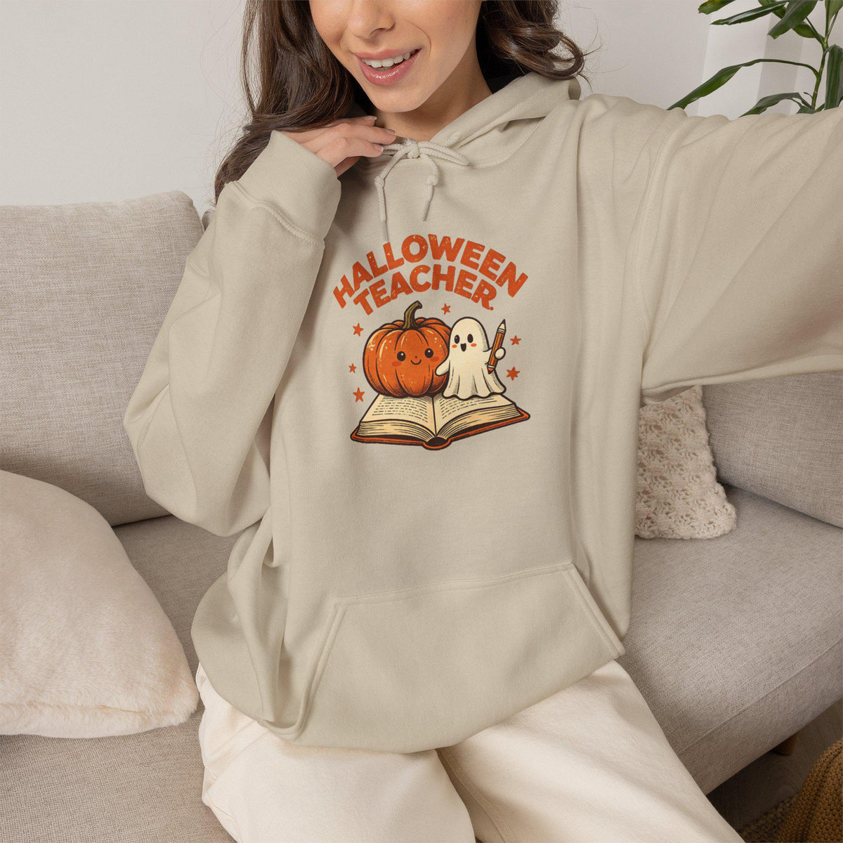 Halloween Teacher Pumpkin And Ghost Hoodie