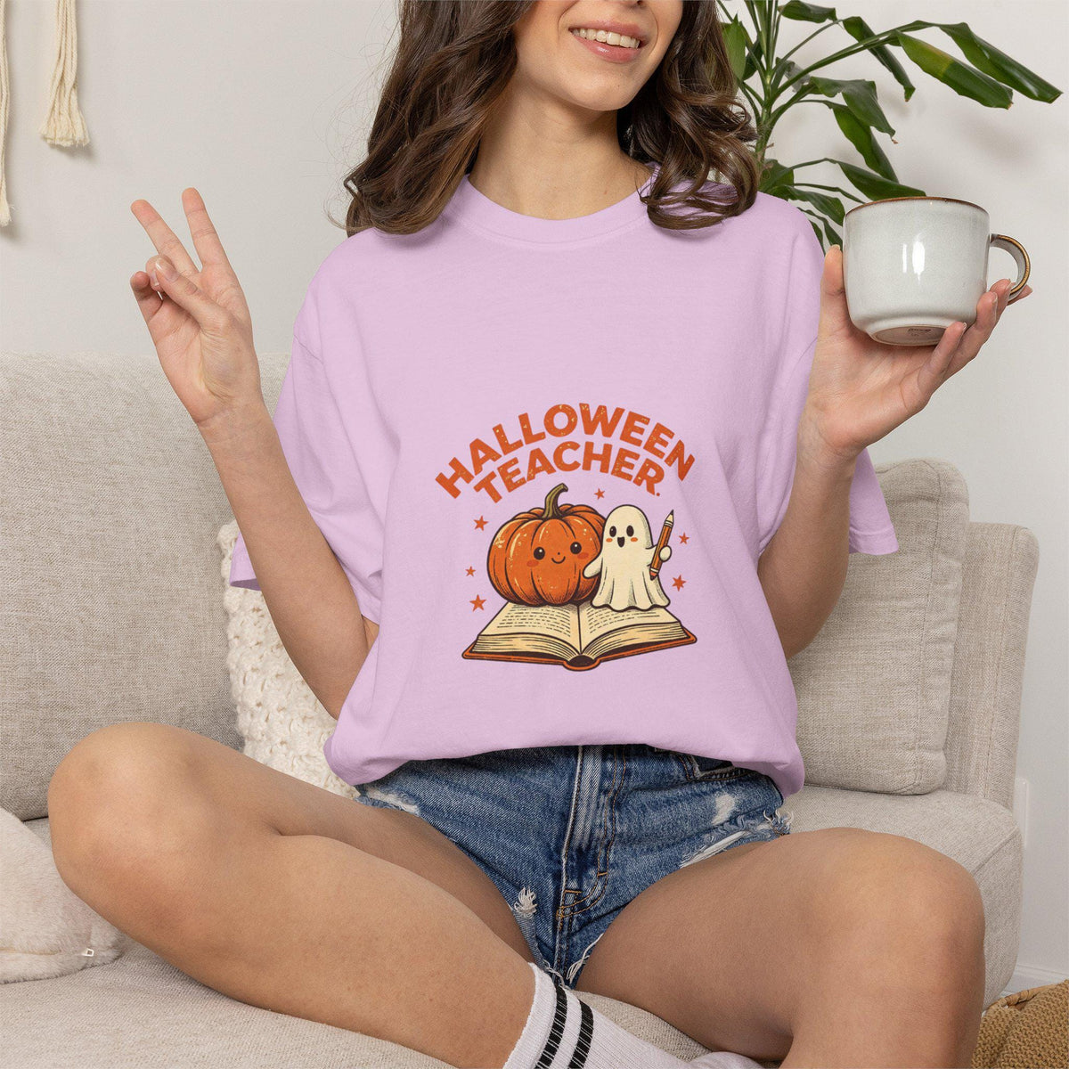 Halloween Pumpkin Ghost T-Shirt | Spooky Autumn Teacher Tee