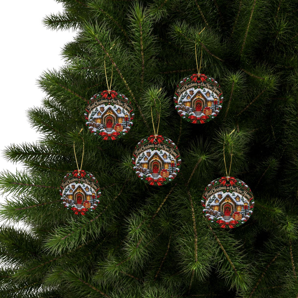 First Christmas in Our New Home Ceramic Ornament | Round Christmas House Decoration