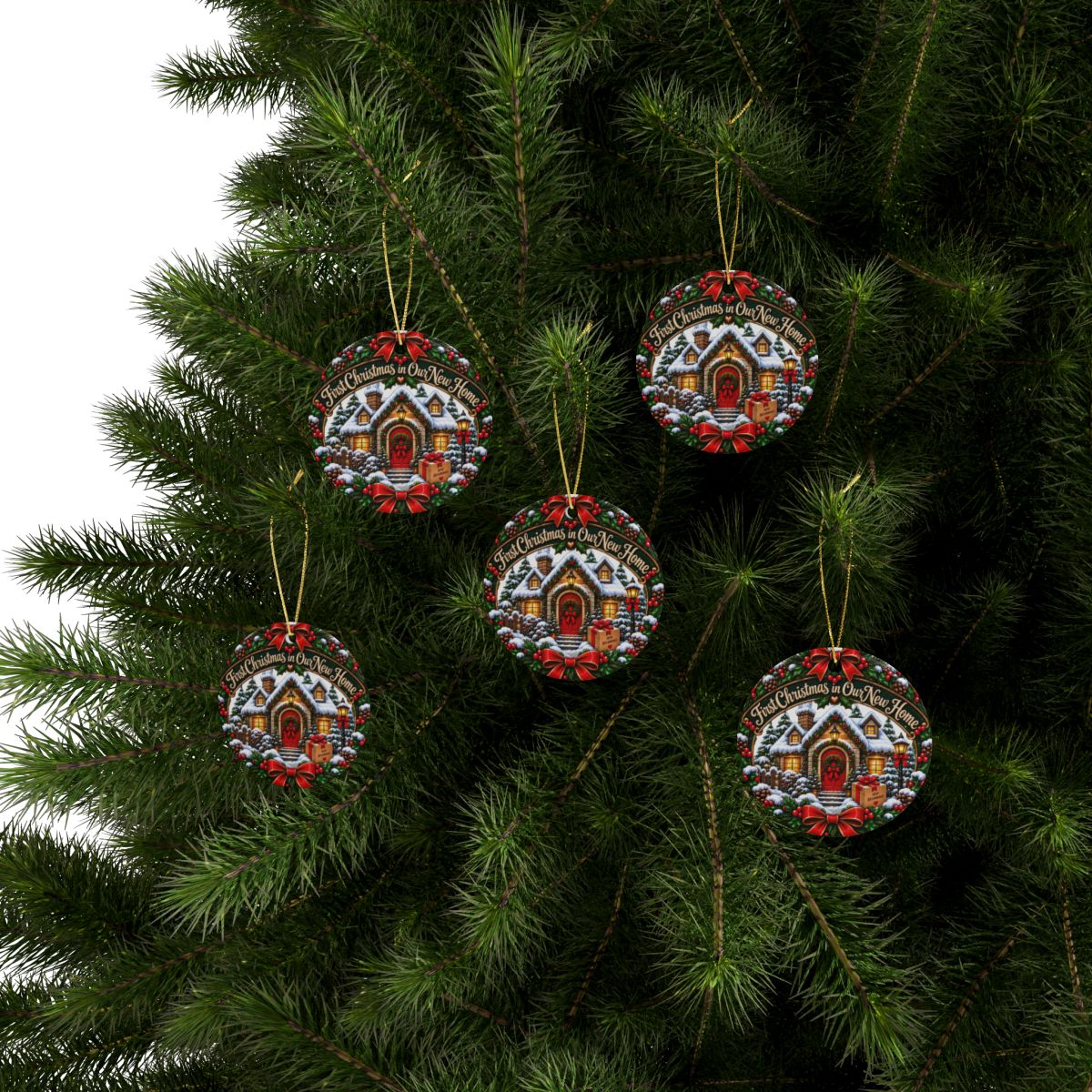 First Christmas in Our New Home Ceramic Ornament | Round Christmas House Decoration