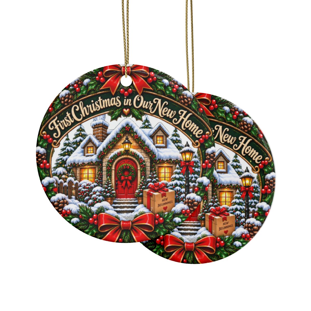 First Christmas in Our New Home Ceramic Ornament | Round Christmas House Decoration