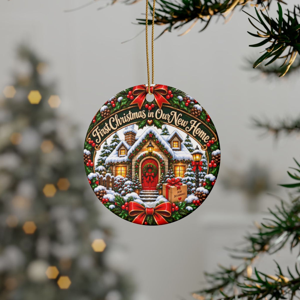First Christmas in Our New Home Ceramic Ornament | Round Christmas House Decoration