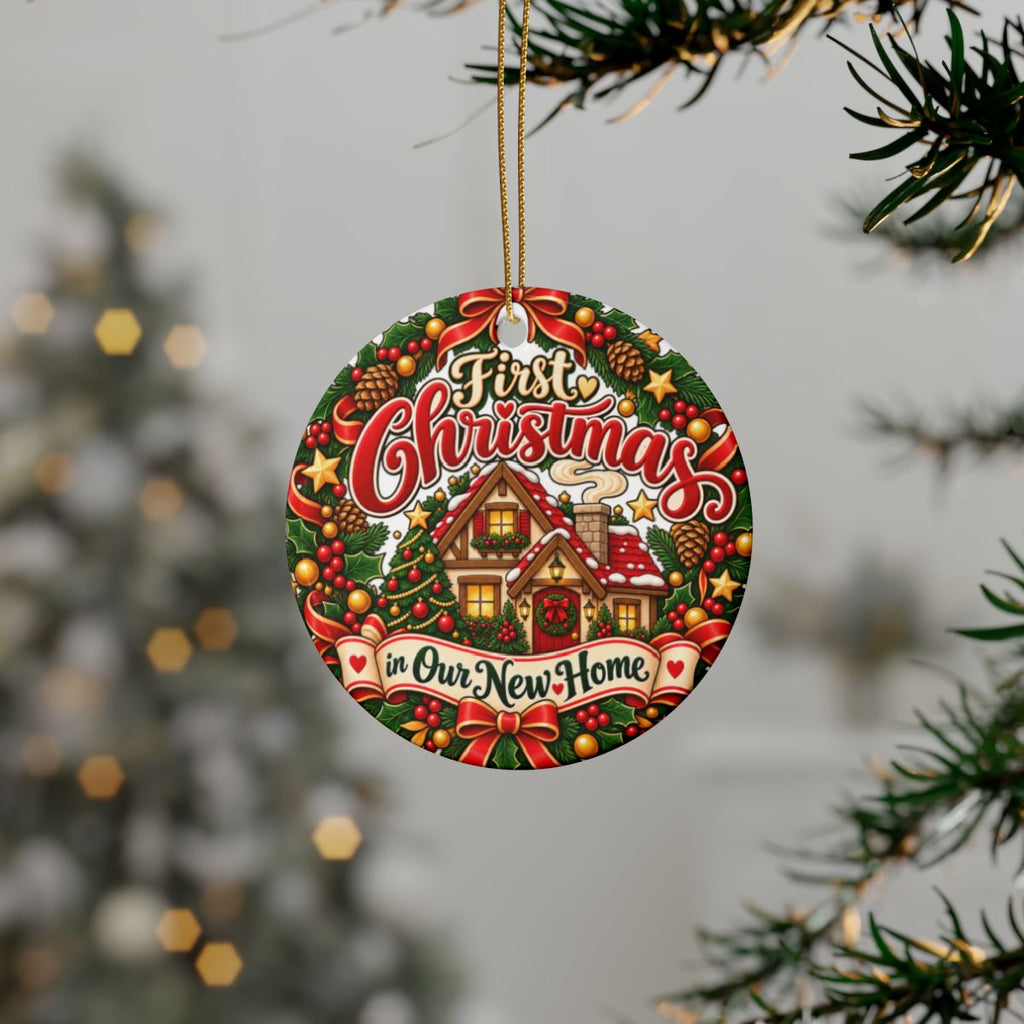 First Christmas in Our New Home Ceramic Ornament | Round Holiday Decoration