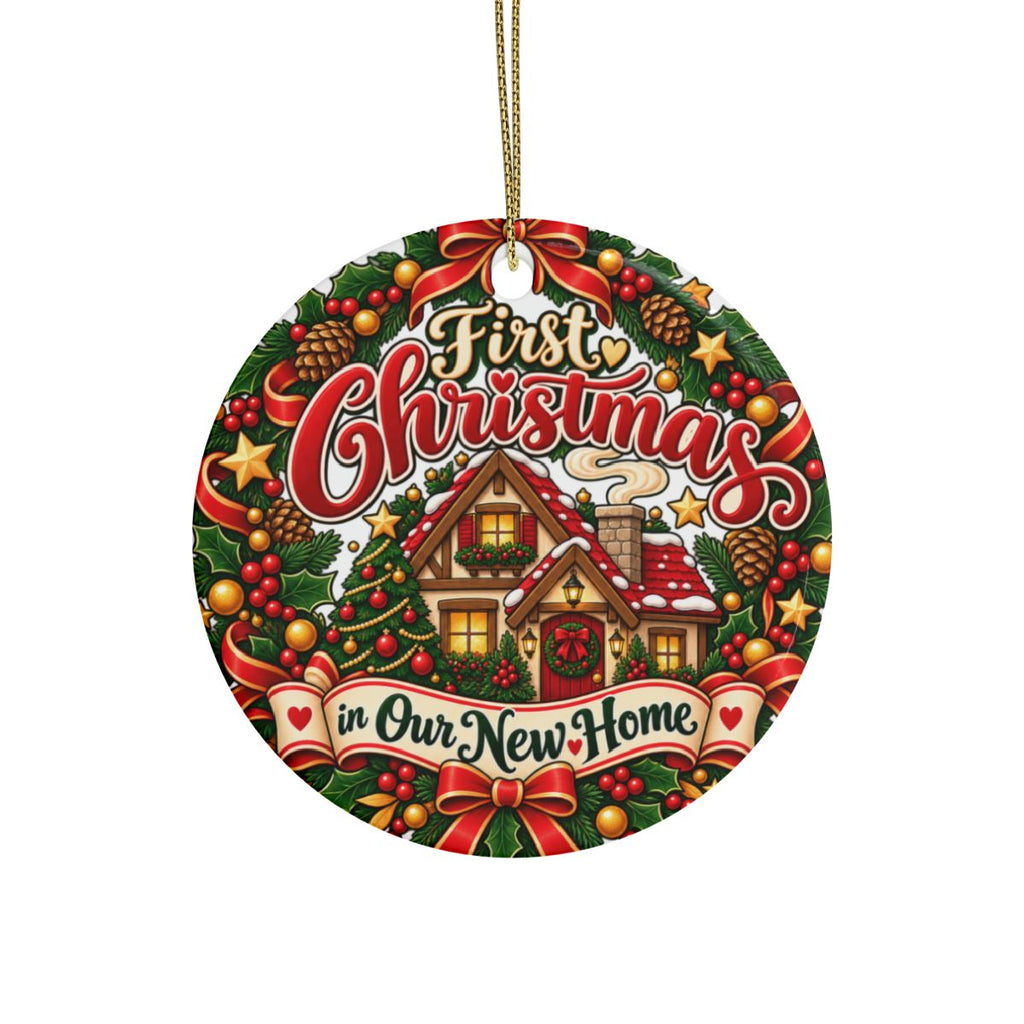 First Christmas in Our New Home Ceramic Ornament | Round Holiday Decoration