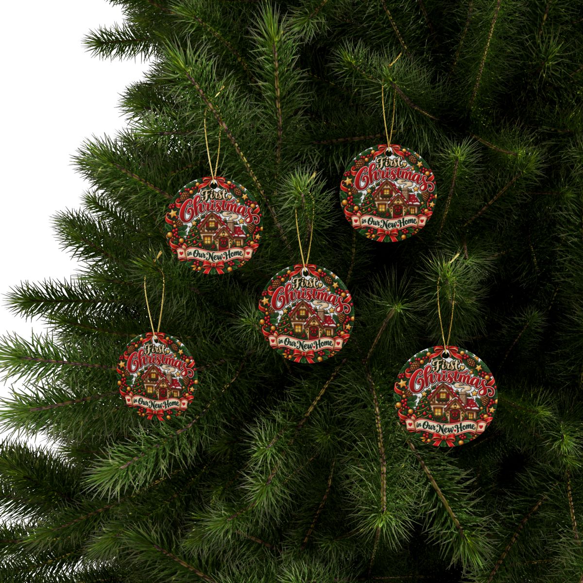 First Christmas in Our New Home Ceramic Ornament | Round Holiday Decoration