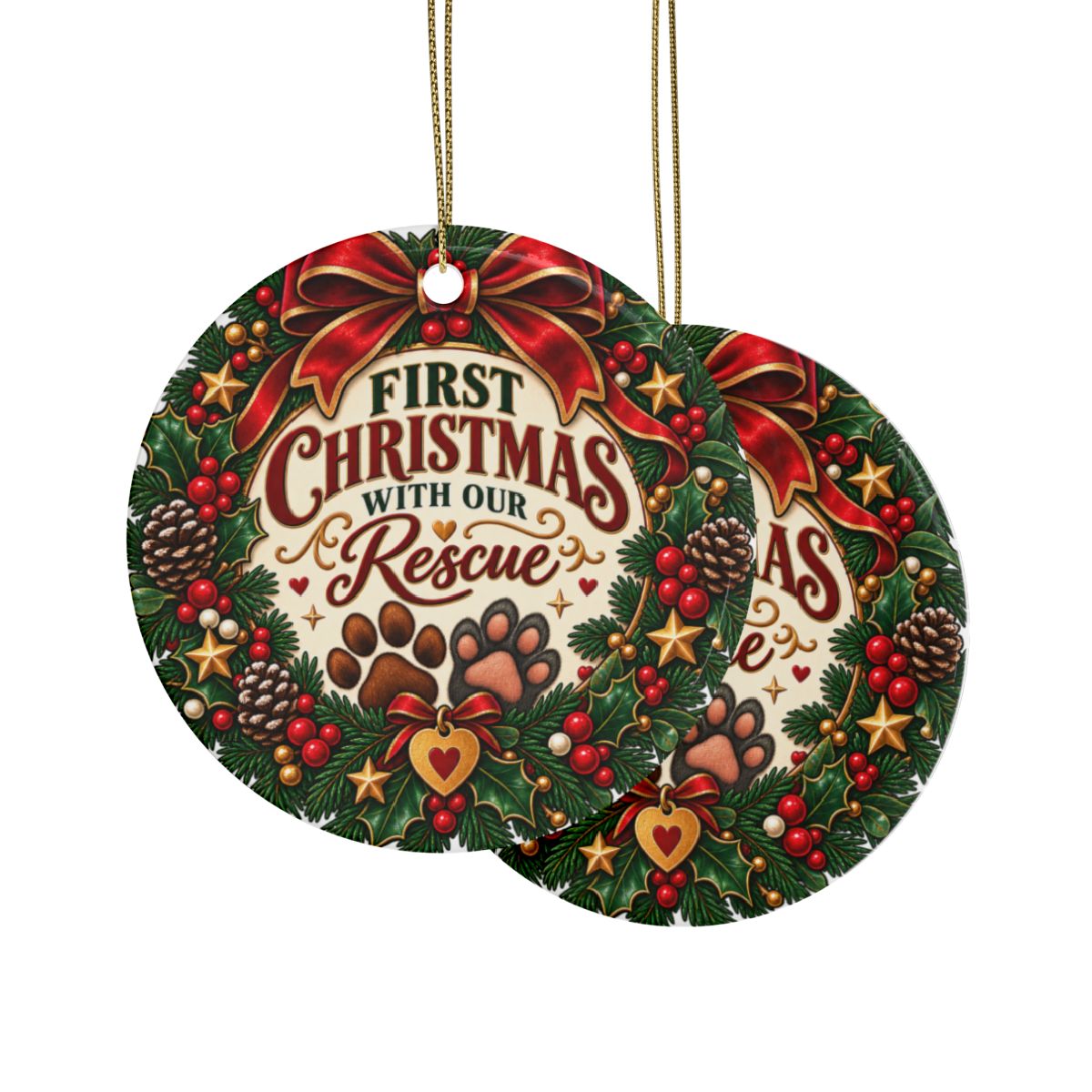 First Christmas with Our Rescue Ceramic Ornament | Pet Rescue Paw Print