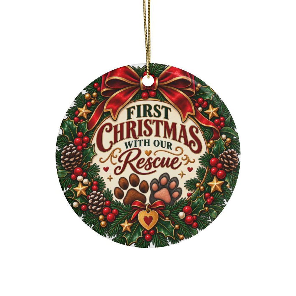 First Christmas with Our Rescue Ceramic Ornament | Pet Rescue Paw Print