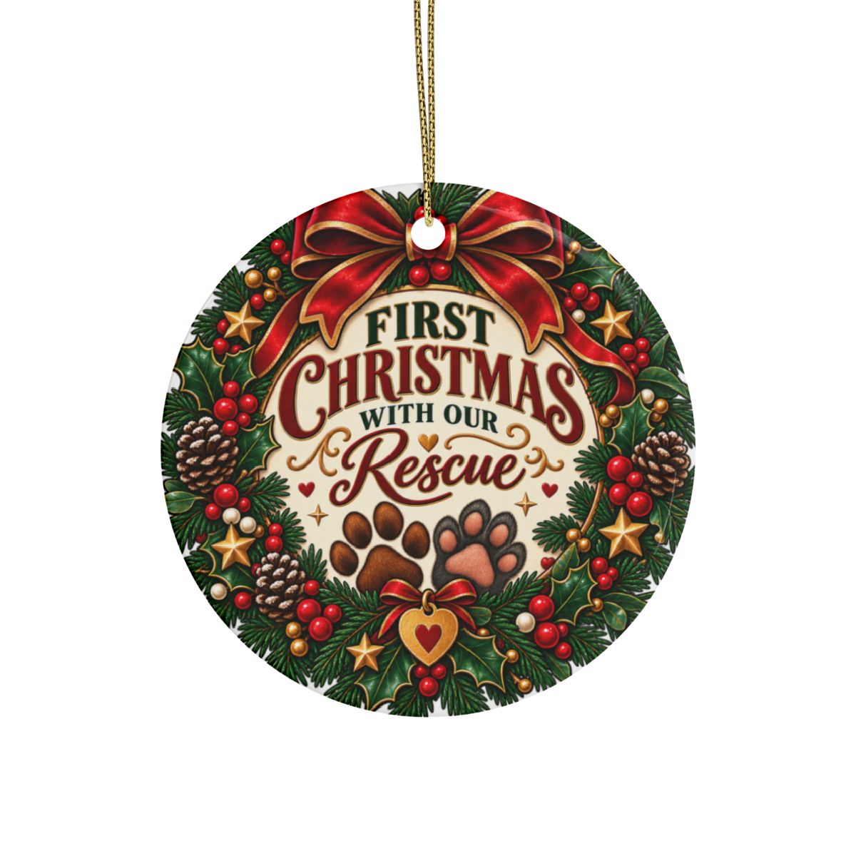 First Christmas with Our Rescue Ceramic Ornament | Pet Rescue Paw Print