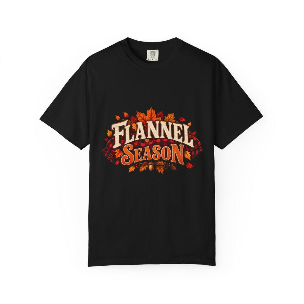 Flannel Season T-shirt | Autumn Leaves Plaid Design, Fall Graphic Tee