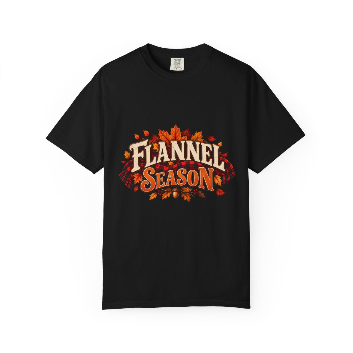 Flannel Season T-shirt | Autumn Leaves Plaid Design, Fall Graphic Tee