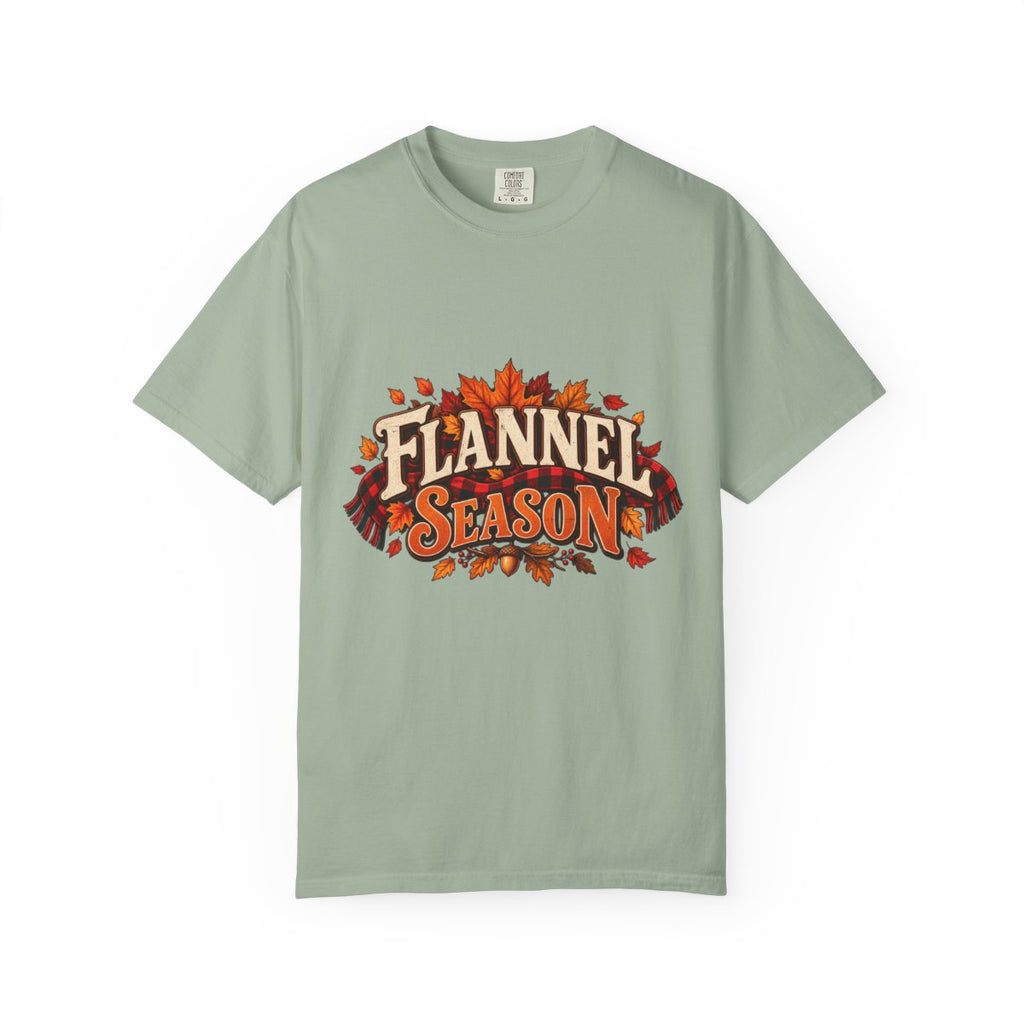 Flannel Season T-shirt | Autumn Leaves Plaid Design, Fall Graphic Tee