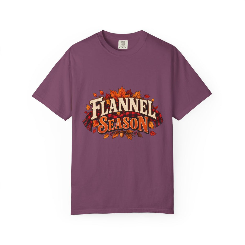 Flannel Season T-shirt | Autumn Leaves Plaid Design, Fall Graphic Tee