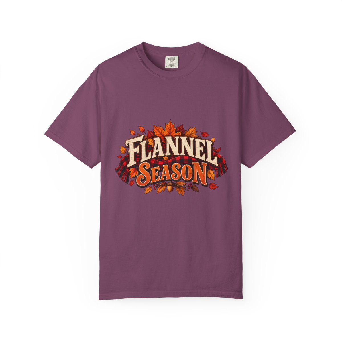 Flannel Season T-shirt | Autumn Leaves Plaid Design, Fall Graphic Tee