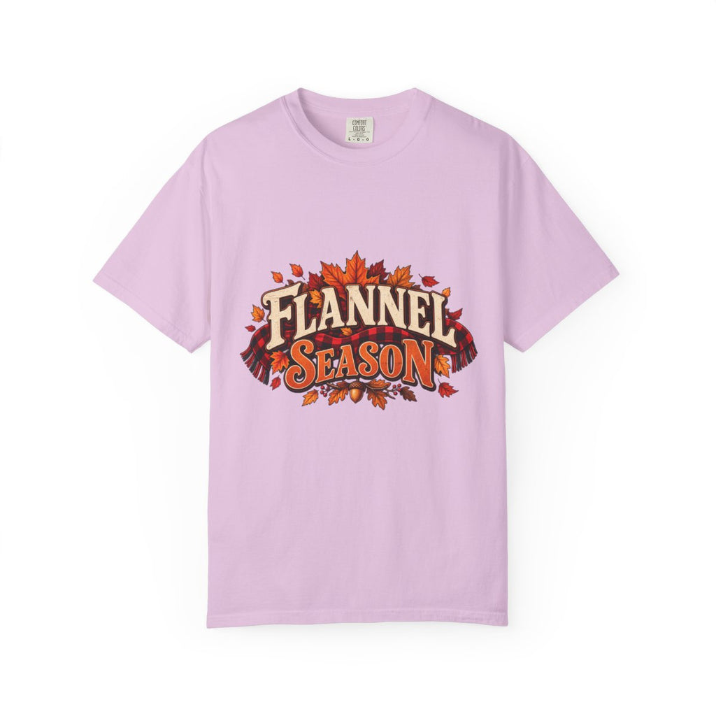 Flannel Season T-shirt | Autumn Leaves Plaid Design, Fall Graphic Tee