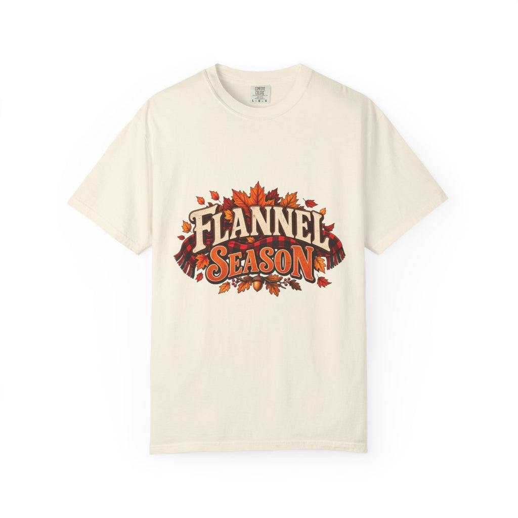 Flannel Season T-shirt | Autumn Leaves Plaid Design, Fall Graphic Tee