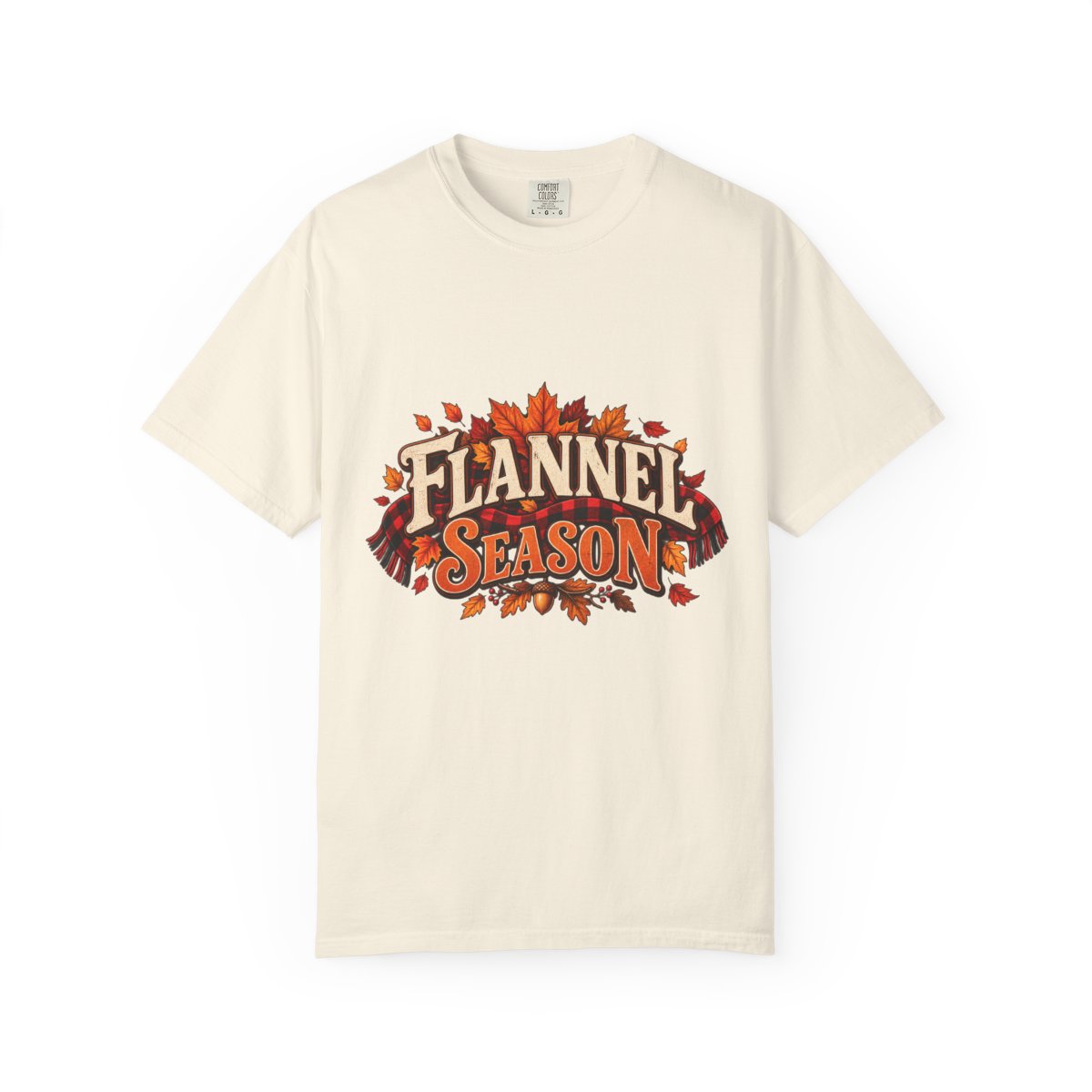 Flannel Season T-shirt | Autumn Leaves Plaid Design, Fall Graphic Tee