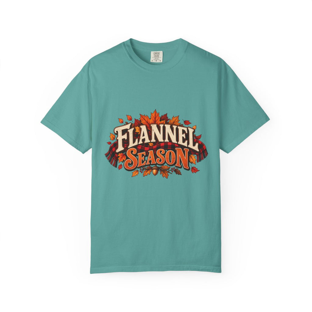 Flannel Season T-shirt | Autumn Leaves Plaid Design, Fall Graphic Tee