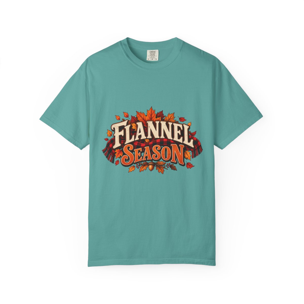 Flannel Season T-shirt | Autumn Leaves Plaid Design, Fall Graphic Tee