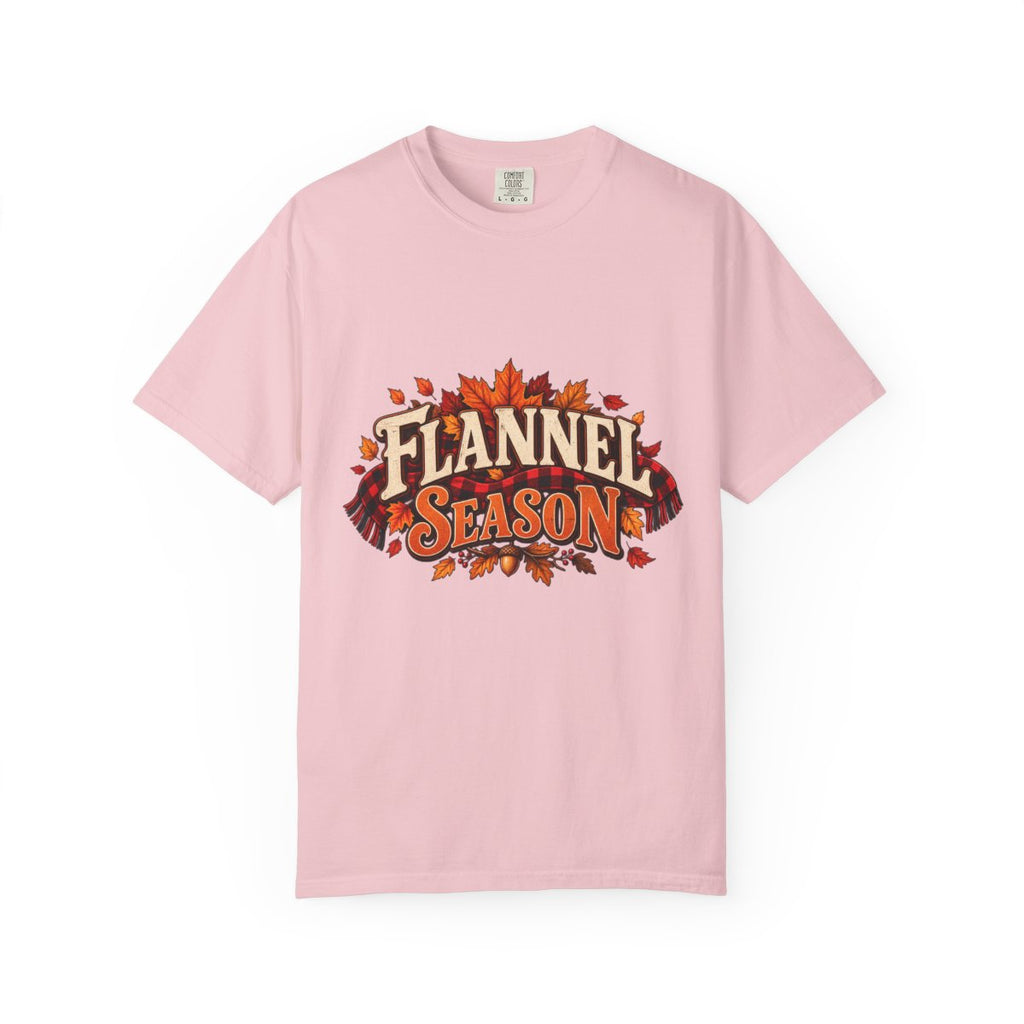 Flannel Season T-shirt | Autumn Leaves Plaid Design, Fall Graphic Tee