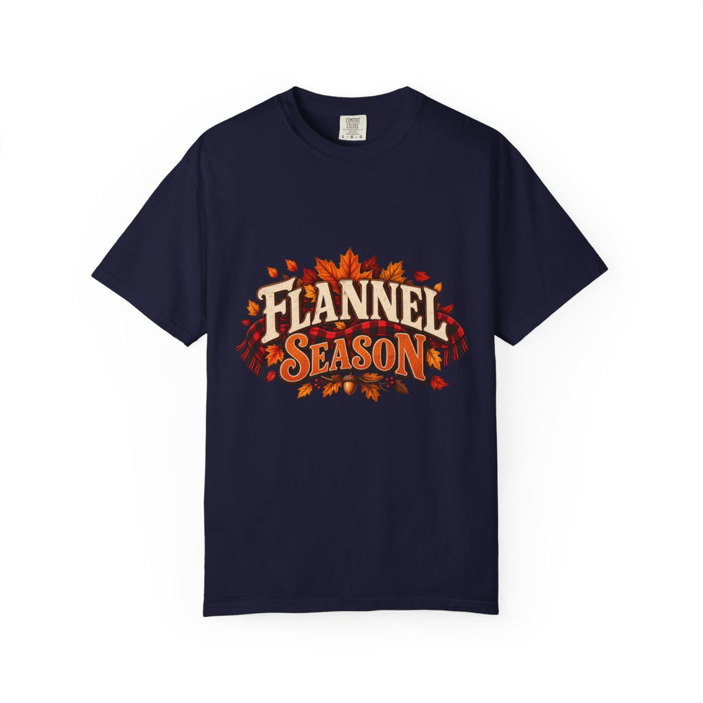 Flannel Season T-shirt | Autumn Leaves Plaid Design, Fall Graphic Tee