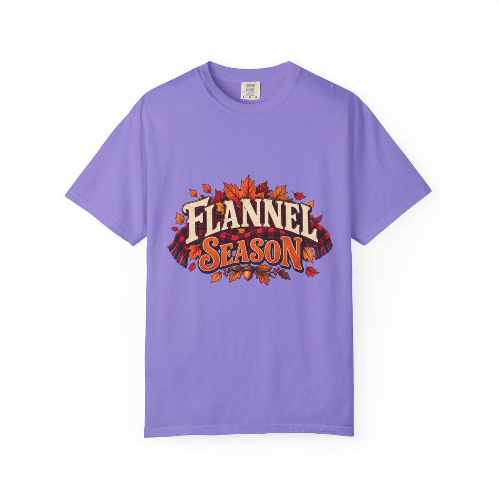 Flannel Season T-shirt | Autumn Leaves Plaid Design, Fall Graphic Tee