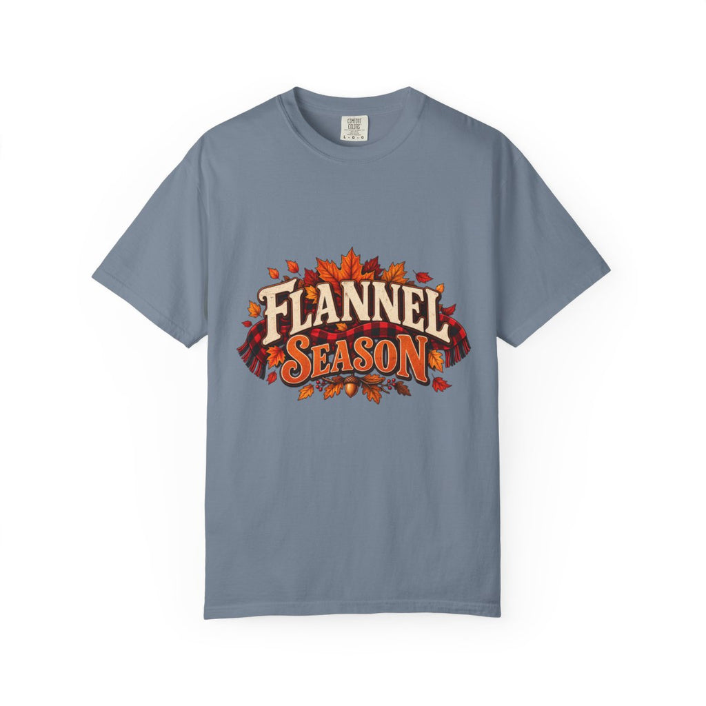 Flannel Season T-shirt | Autumn Leaves Plaid Design, Fall Graphic Tee
