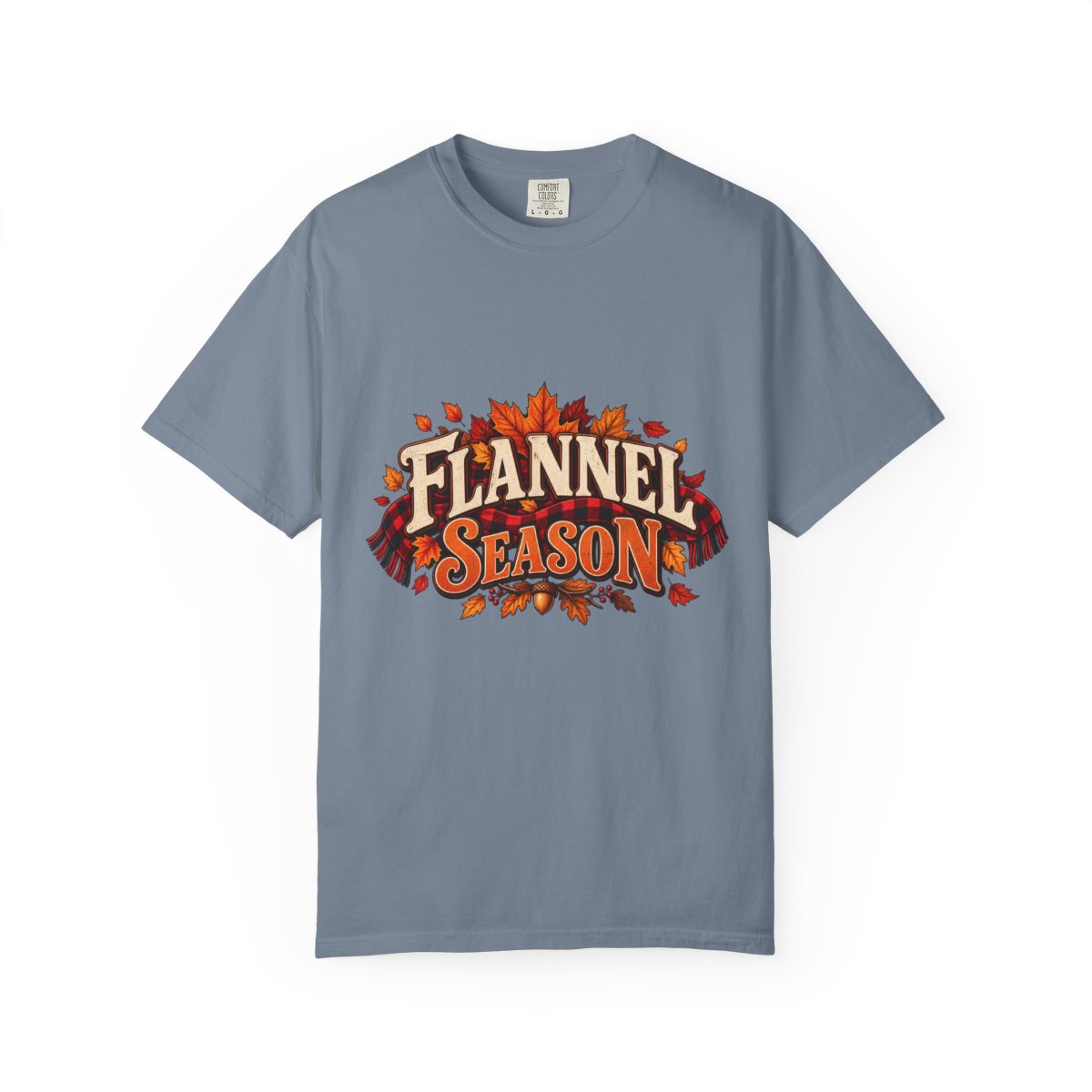 Flannel Season T-shirt | Autumn Leaves Plaid Design, Fall Graphic Tee