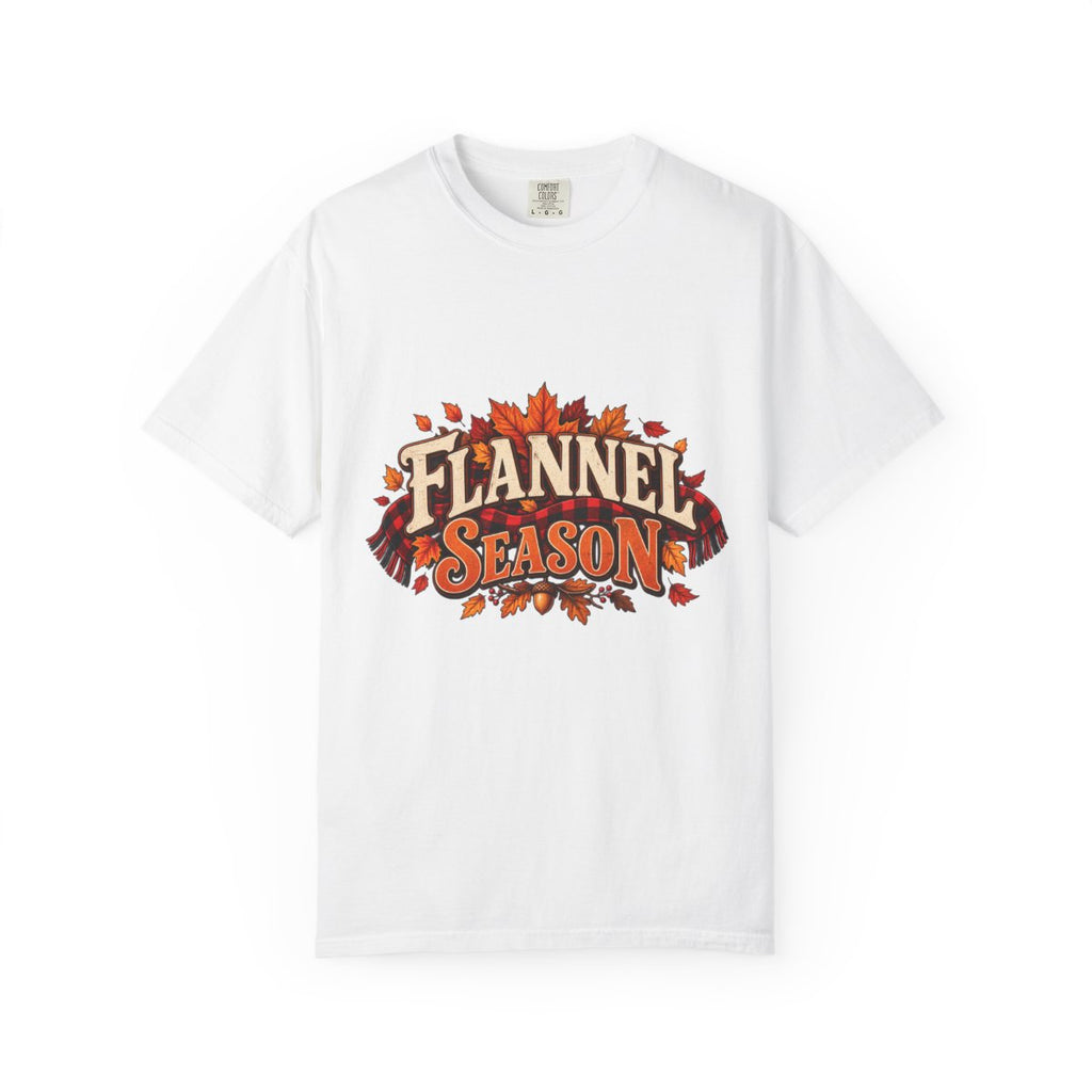 Flannel Season T-shirt | Autumn Leaves Plaid Design, Fall Graphic Tee