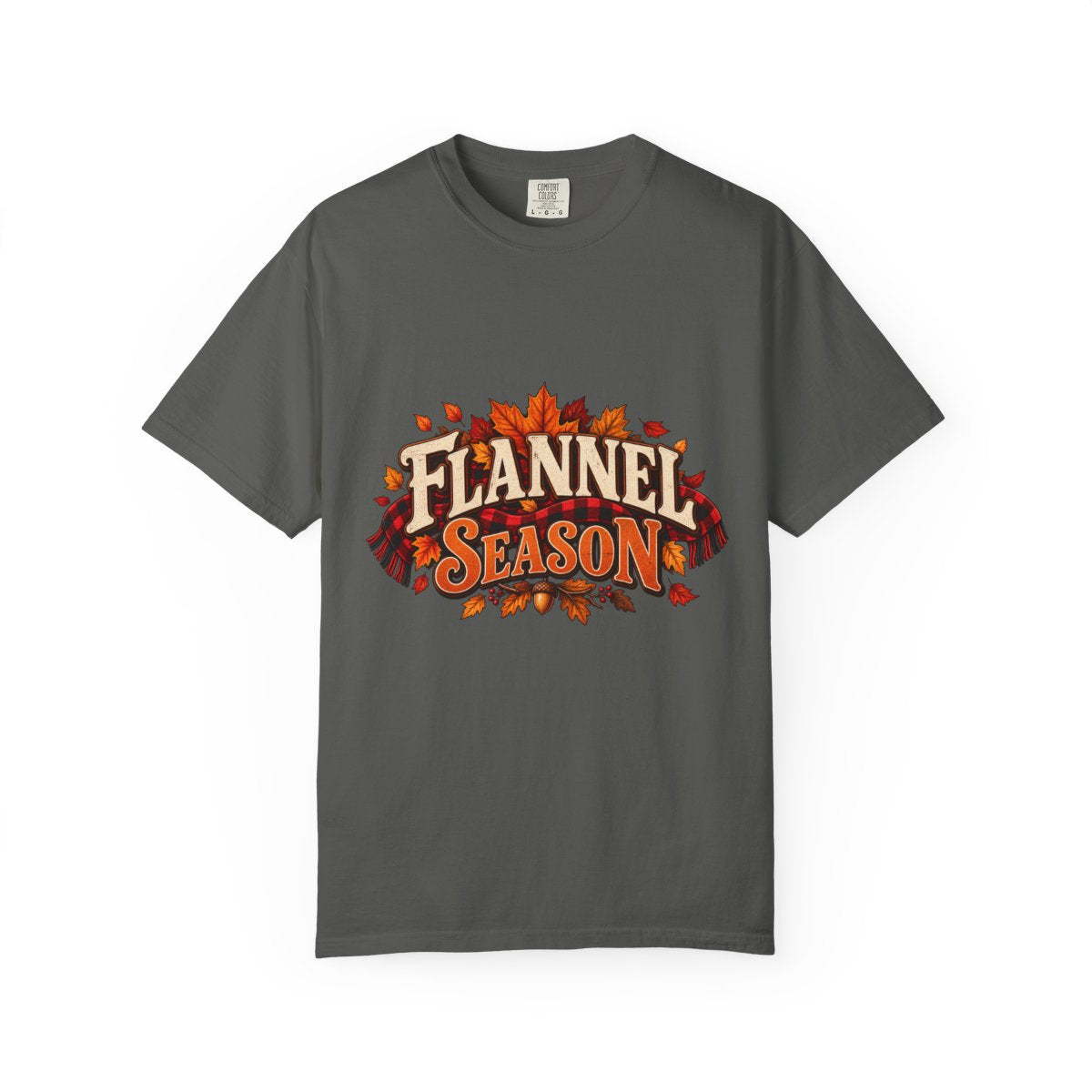 Flannel Season T-shirt | Autumn Leaves Plaid Design, Fall Graphic Tee