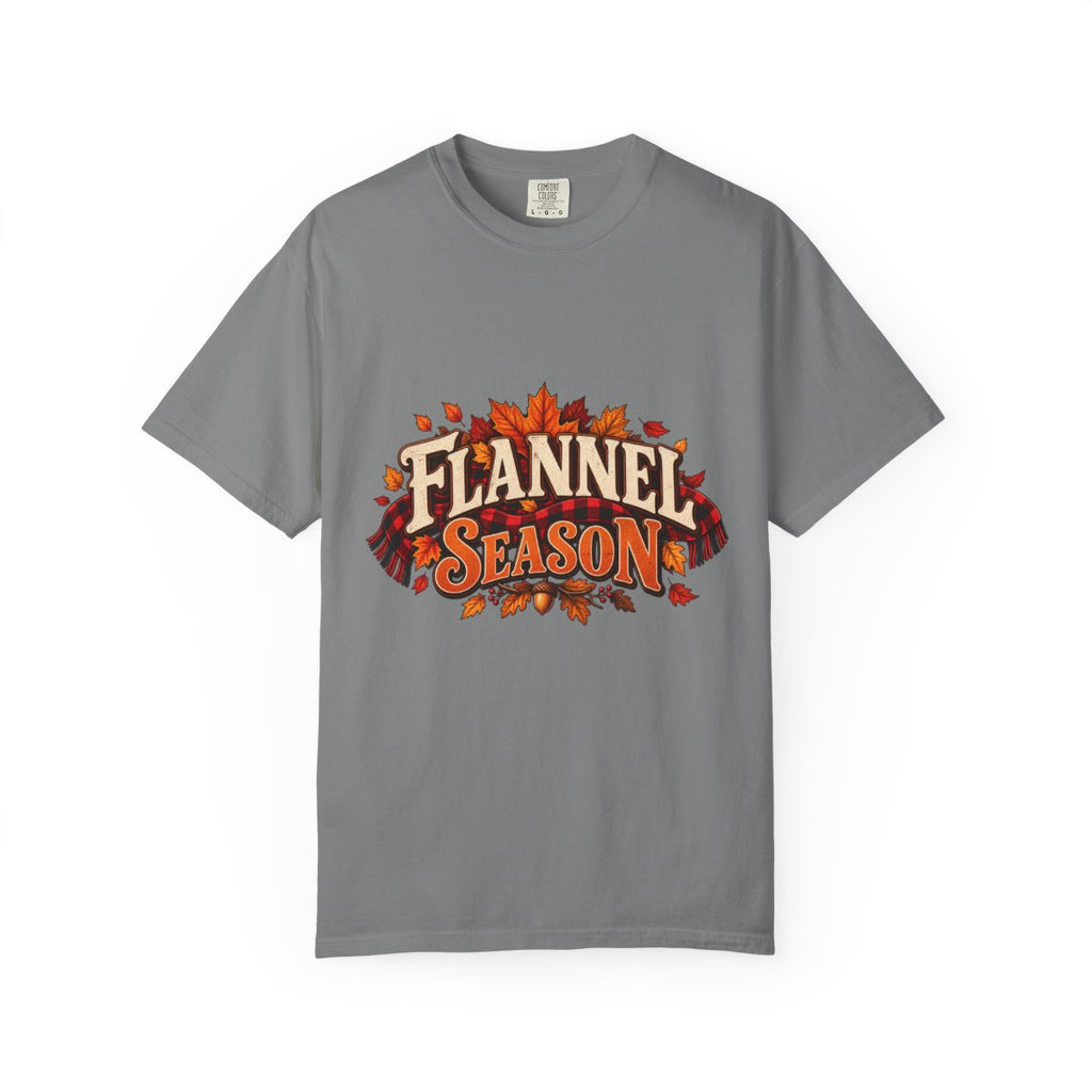 Flannel Season T-shirt | Autumn Leaves Plaid Design, Fall Graphic Tee