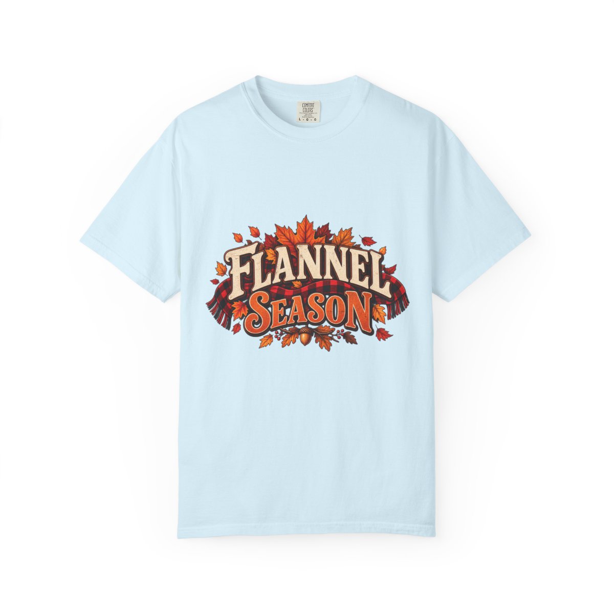 Flannel Season T-shirt | Autumn Leaves Plaid Design, Fall Graphic Tee