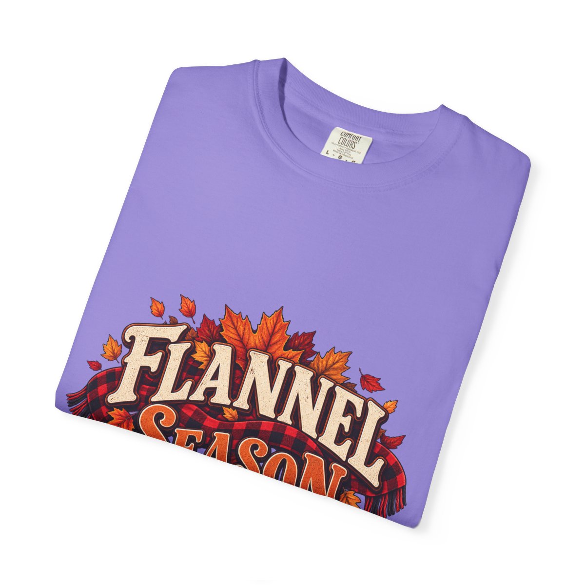 Flannel Season T-shirt | Autumn Leaves Plaid Design, Fall Graphic Tee