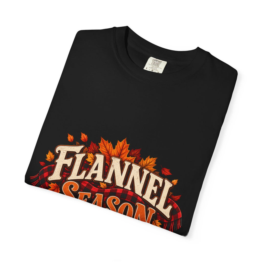 Flannel Season T-shirt | Autumn Leaves Plaid Design, Fall Graphic Tee