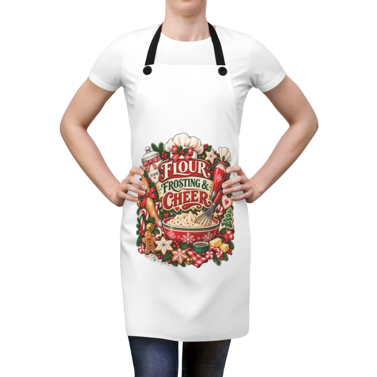 Flour Frosting & Cheer Apron | Baking Holiday Kitchen, Christmas Baking Theme