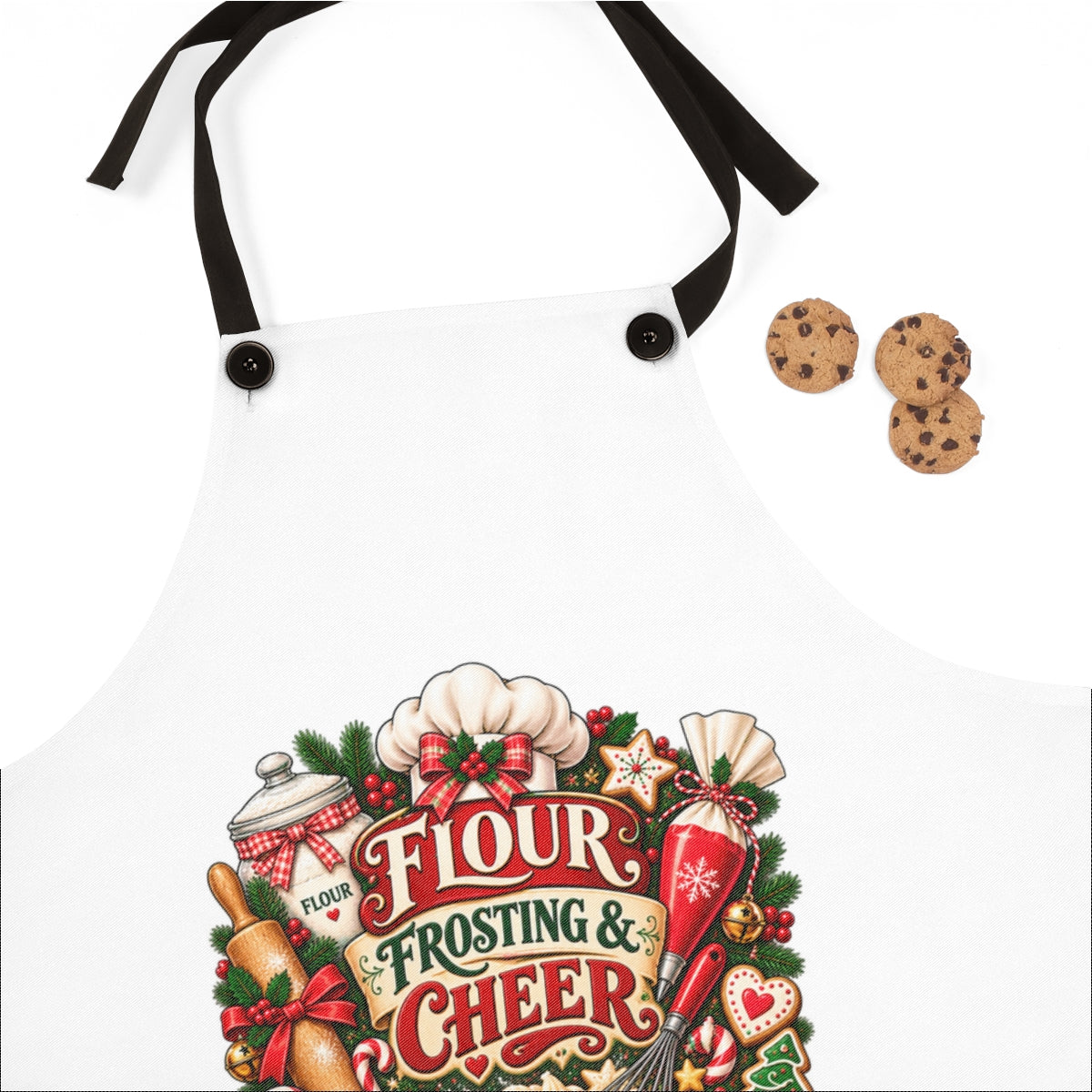 Flour Frosting & Cheer Apron | Baking Holiday Kitchen, Christmas Baking Theme