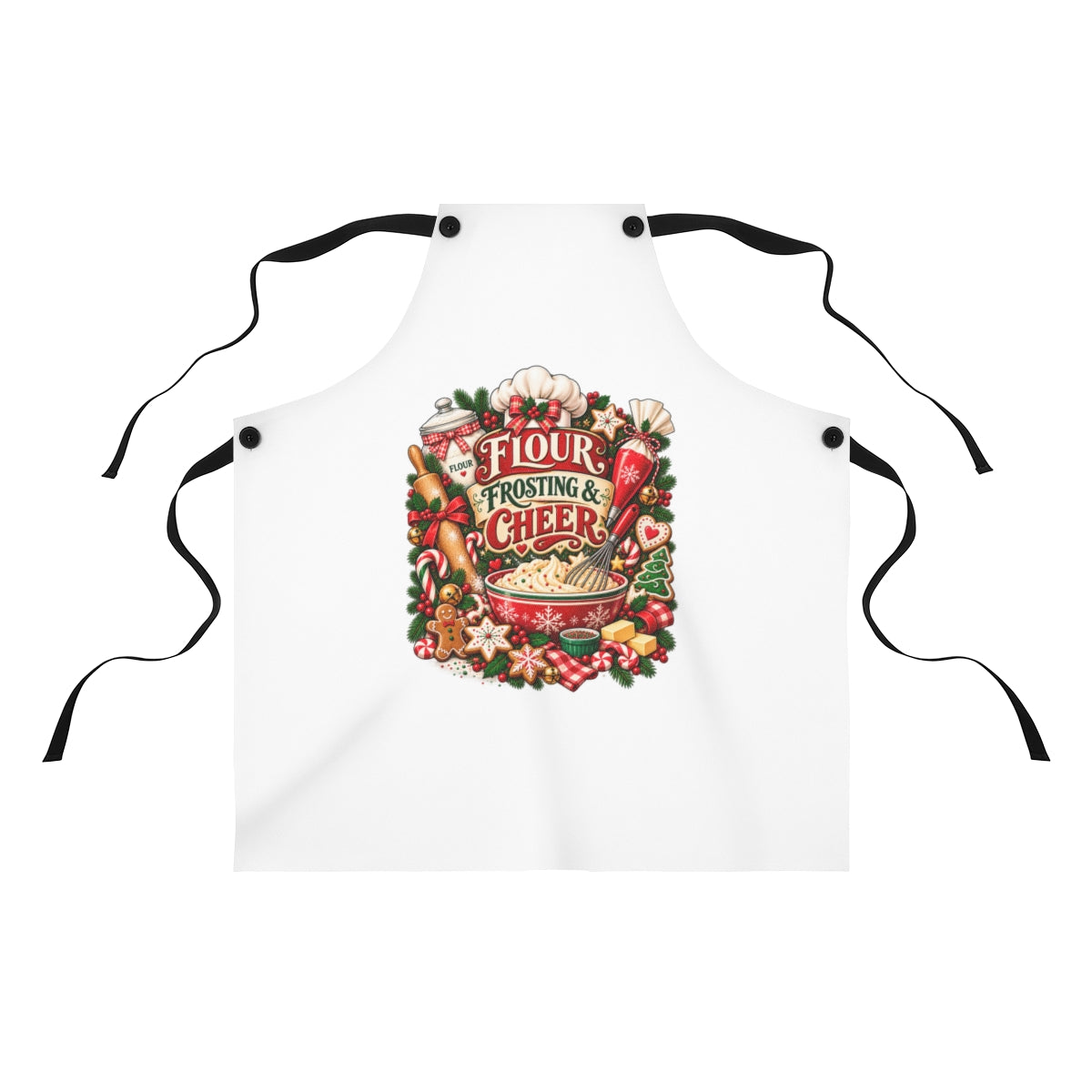 Flour Frosting & Cheer Apron | Baking Holiday Kitchen, Christmas Baking Theme