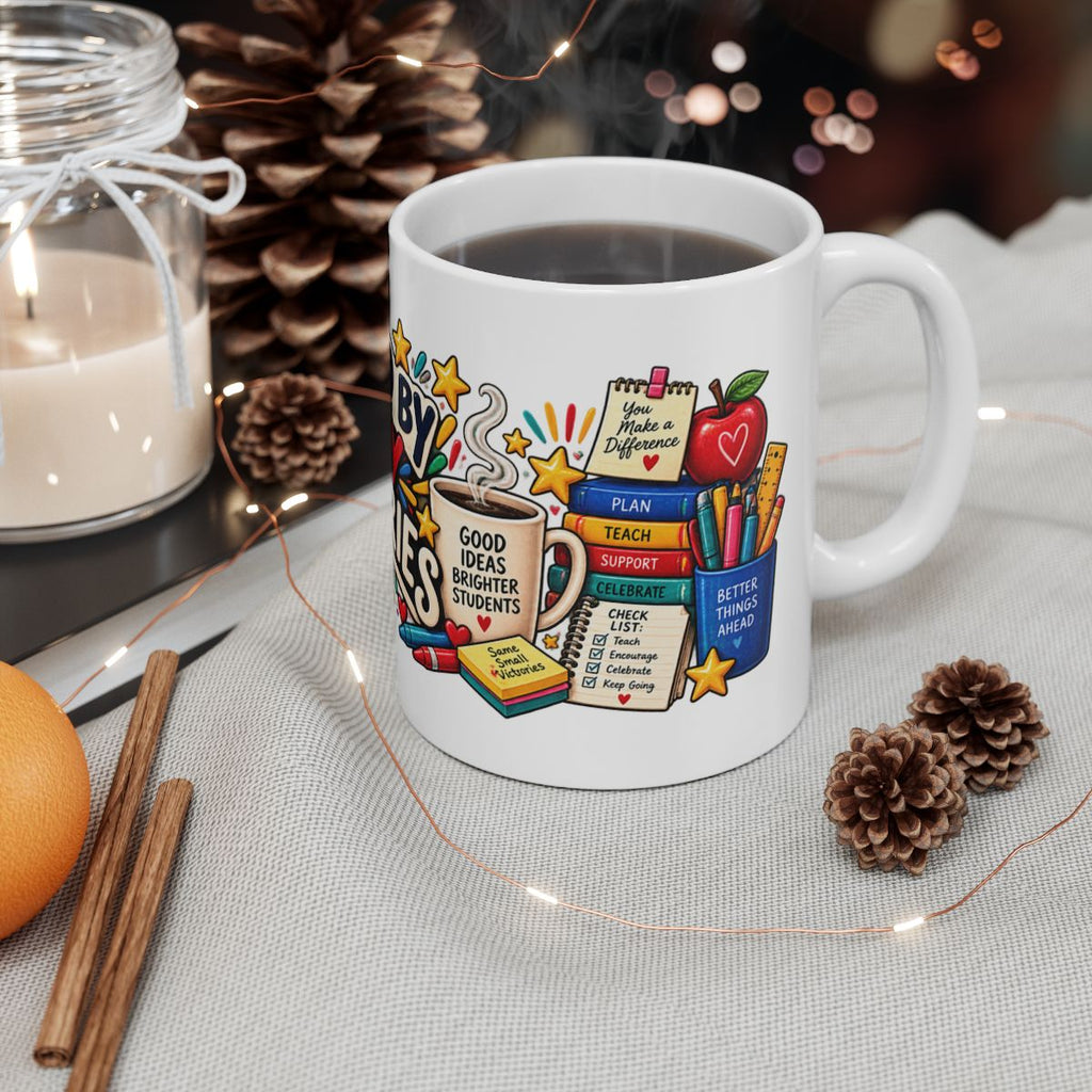 Fueled by Tiny Victories Mug | Teacher Illustration Coffee Cup