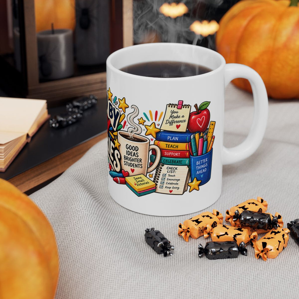 Fueled by Tiny Victories Mug | Teacher Illustration Coffee Cup
