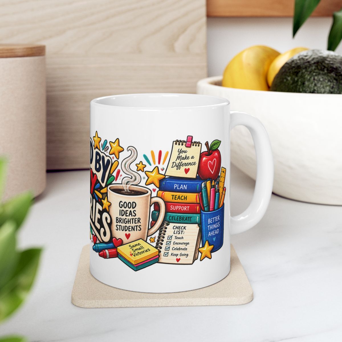 Fueled by Tiny Victories Mug | Teacher Illustration Coffee Cup