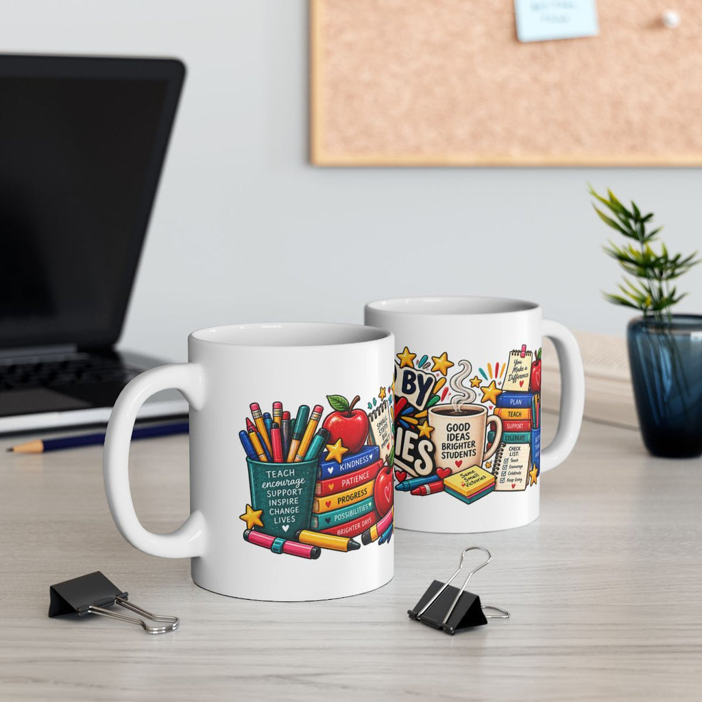 Fueled by Tiny Victories Mug | Teacher Illustration Coffee Cup