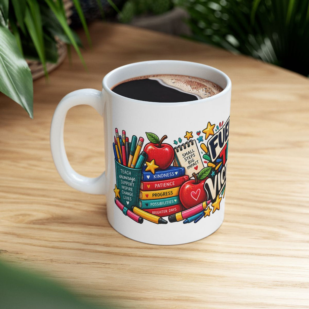 Fueled by Tiny Victories Mug | Teacher Illustration Coffee Cup