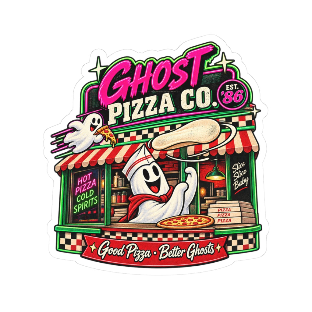 Ghost Pizza Co Sticker | Retro Pizzeria Ghost Design