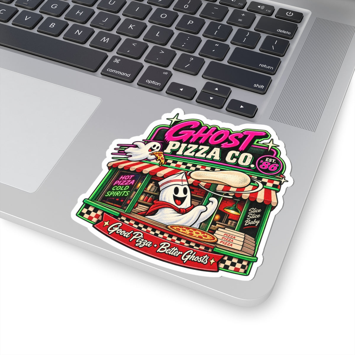 Ghost Pizza Co Sticker | Retro Pizzeria Ghost Design