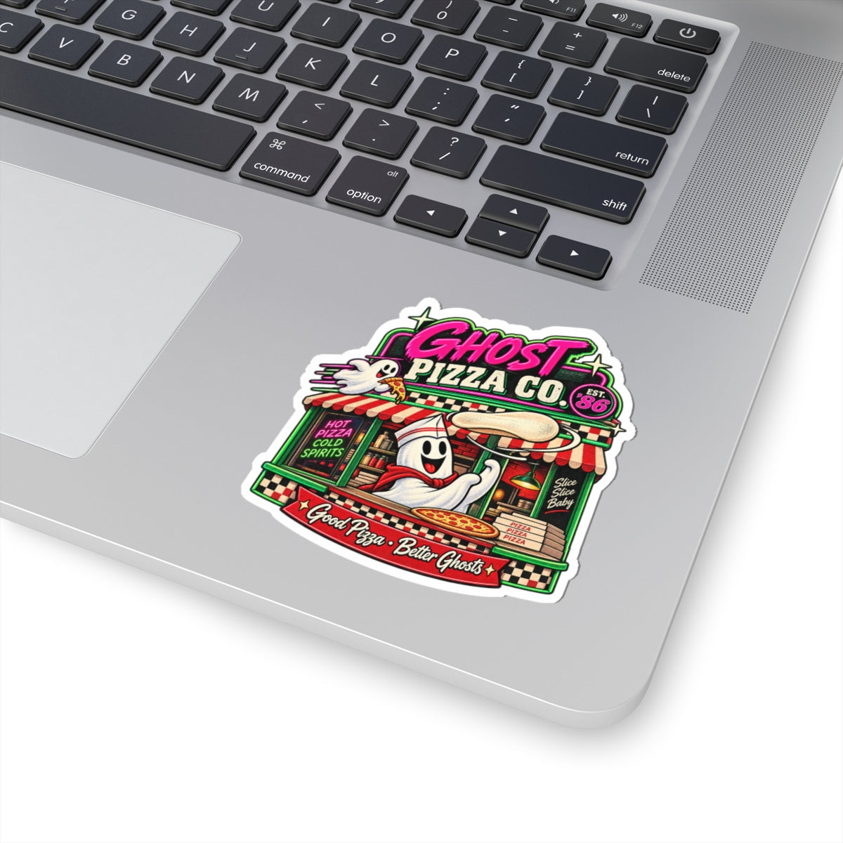 Ghost Pizza Co Sticker | Retro Pizzeria Ghost Design